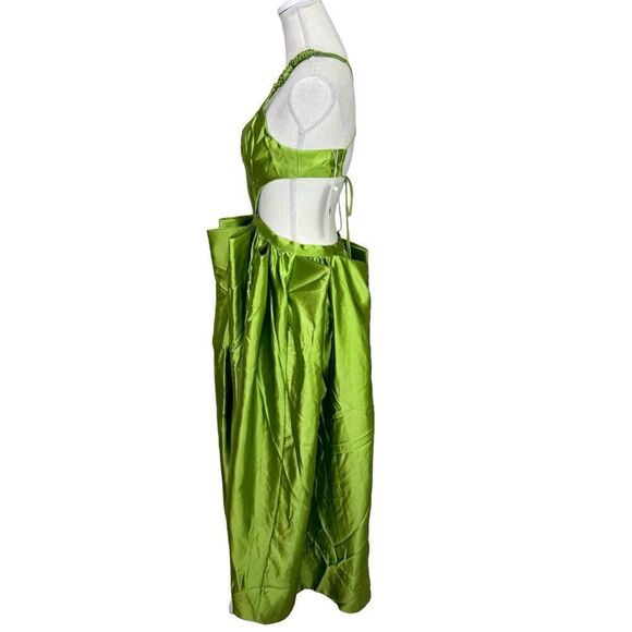 NEW For Love and Lemons Virginia Exaggerated Pleated Cutout Maxi Dress Green Med - Picture 5 of 10